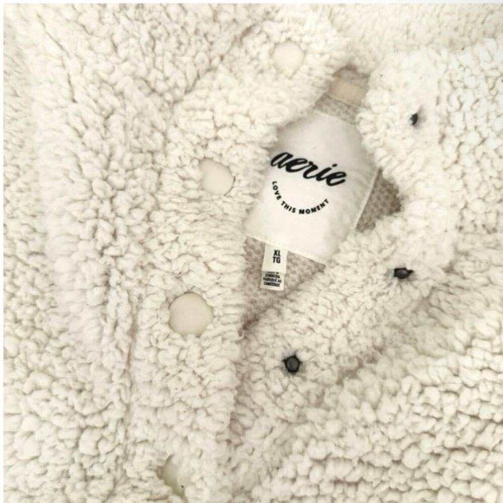 Aerie snap Sherpa pullover oversized sweater cream women’s size XL x large - Picture 4 of 11